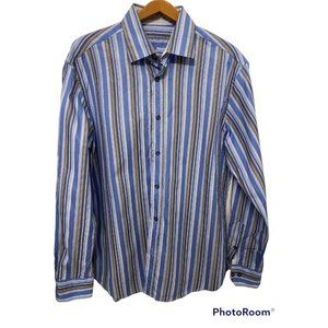 Tailorbyrd Men's Light Blue Striped Shirt Size XL Shaped Fit